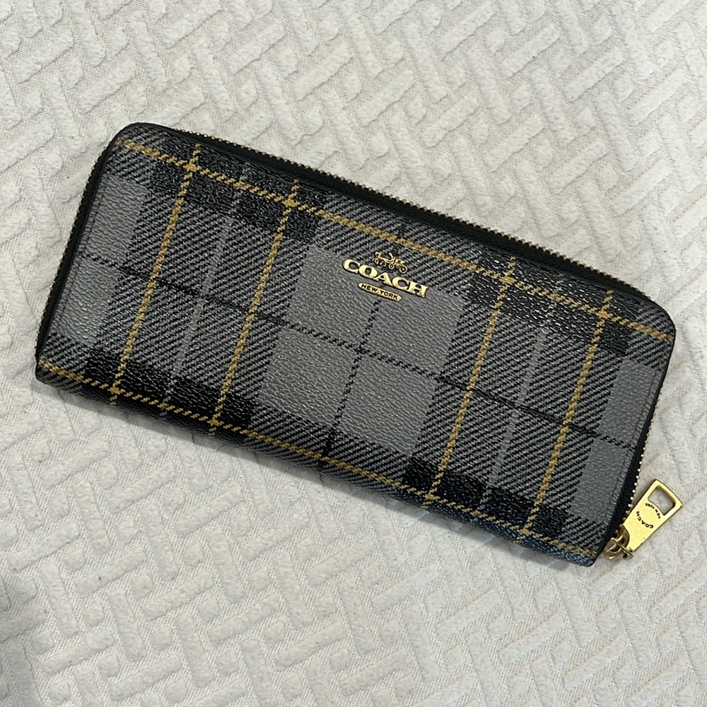Coach Plaid Zip Accordion Wallet